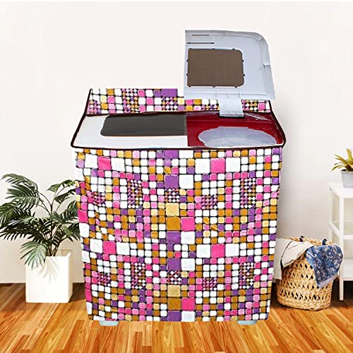 E-Retailer® Waterproof PVC Semi Automatic Washing Machine Cover With Zip Enclosure Suitable For 5kg to 8kg (Color-Geometric Pink, Size-33x22x37 Inches) - Image 1