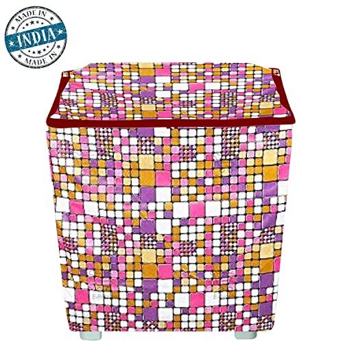 E-Retailer® Waterproof PVC Semi Automatic Washing Machine Cover With Zip Enclosure Suitable For 5kg to 8kg (Color-Geometric Pink, Size-33x22x37 Inches) - Image 5