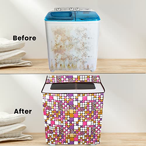 E-Retailer® Waterproof PVC Semi Automatic Washing Machine Cover With Zip Enclosure Suitable For 5kg to 8kg (Color-Geometric Pink, Size-33x22x37 Inches) - Image 4