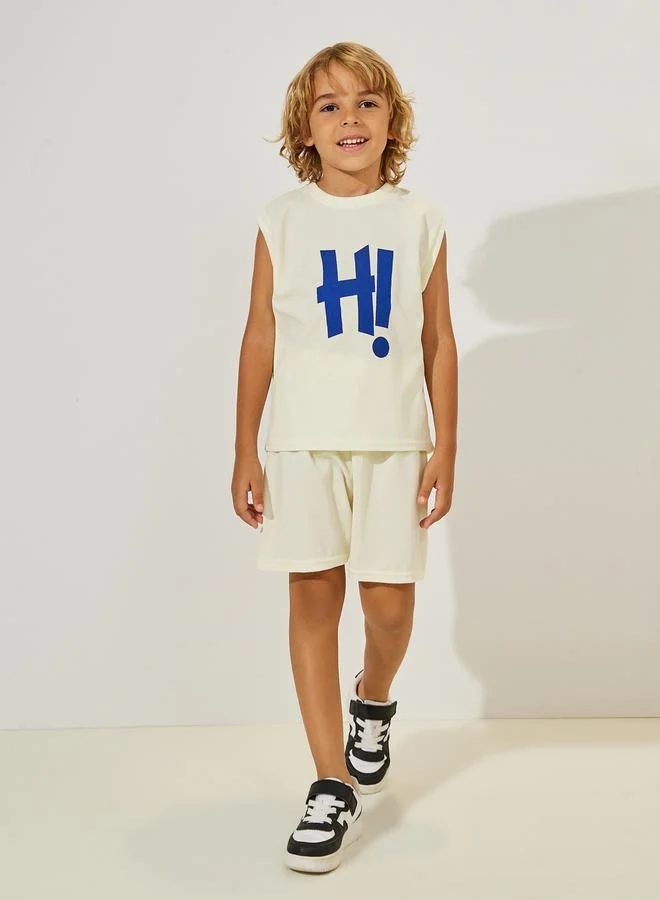 Styli Slogan Print Waffle Knit Vest & Shorts Set