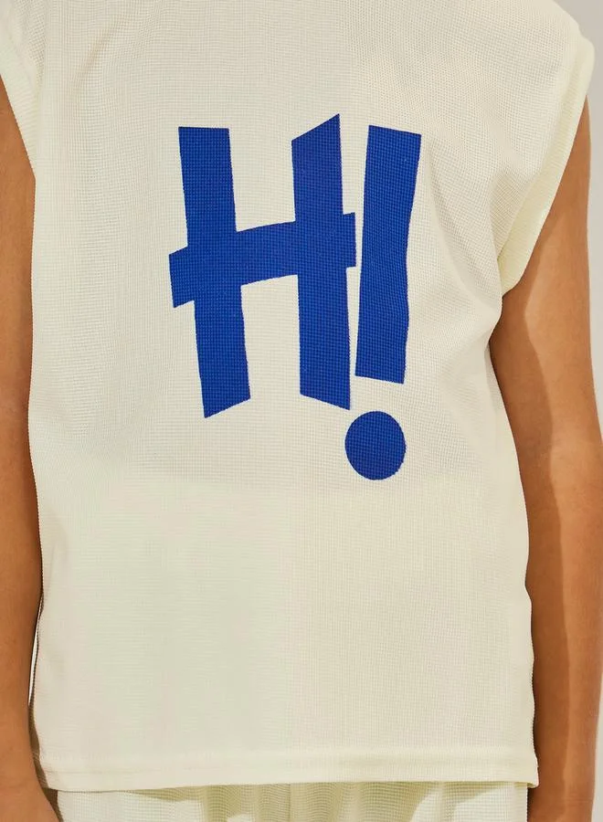 Styli Slogan Print Waffle Knit Vest & Shorts Set