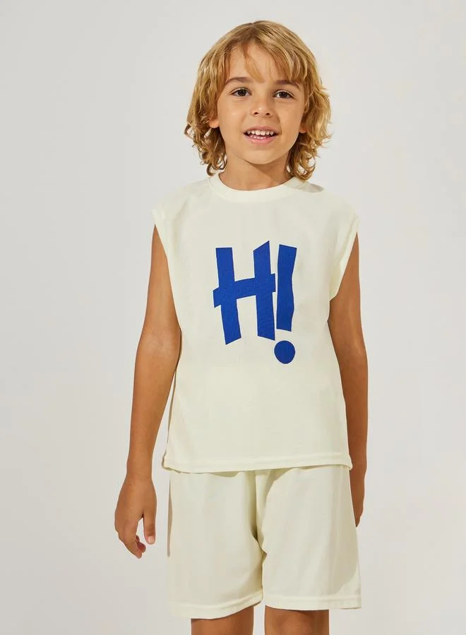Styli Slogan Print Waffle Knit Vest & Shorts Set
