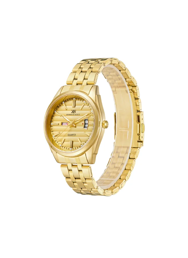 KENNETH SCOTT Men's Analog Display Watch With Gold Steel Strap - K23054-GBGC