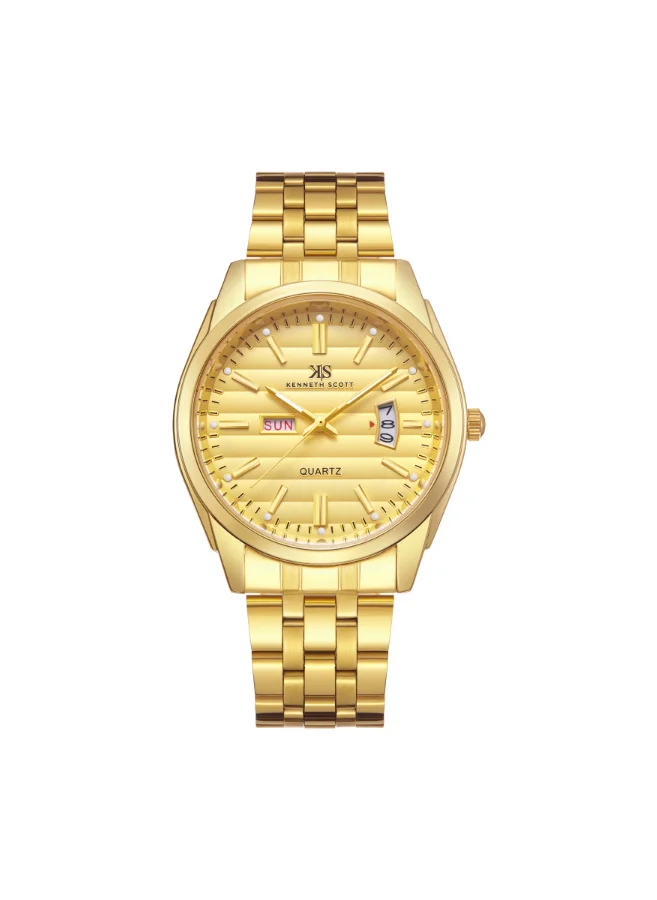 KENNETH SCOTT Men's Analog Display Watch With Gold Steel Strap - K23054-GBGC