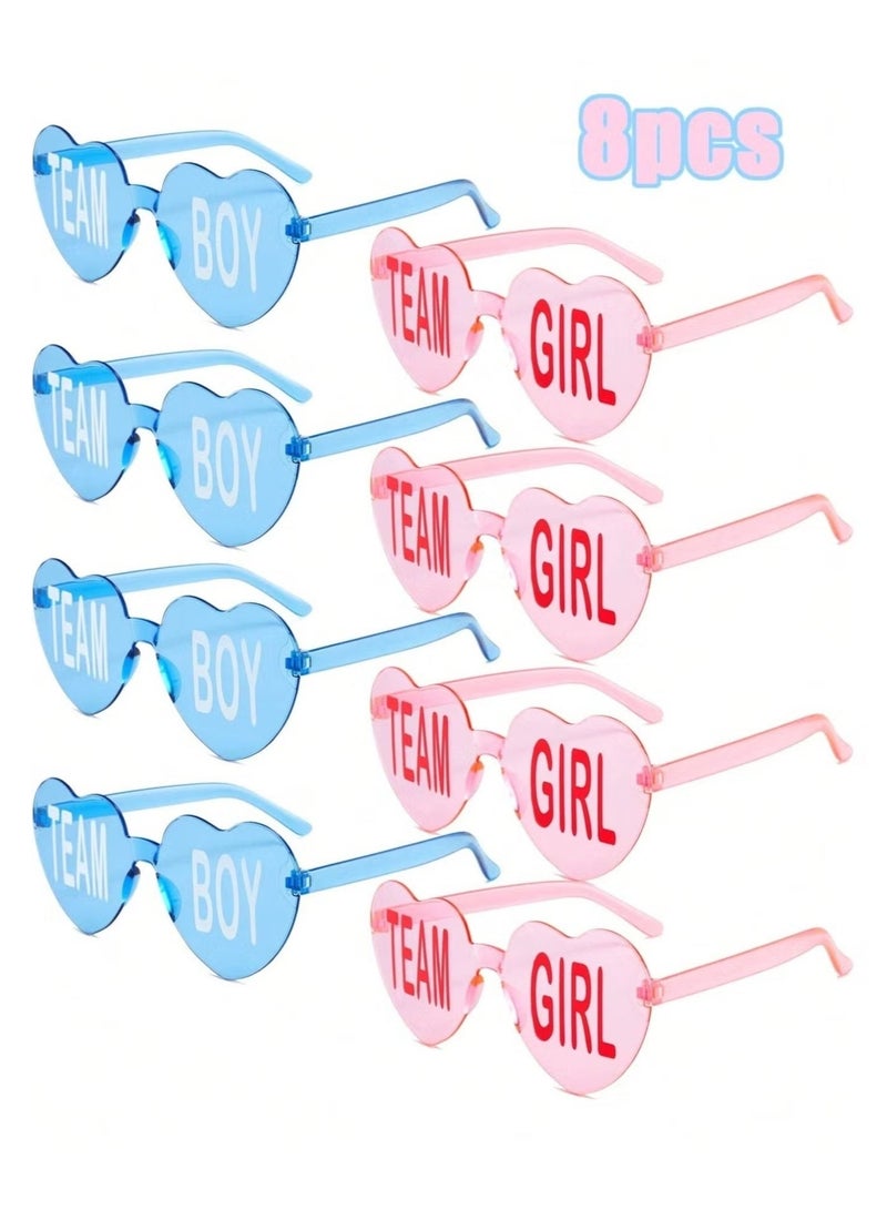 DURKU 8pcs Gender Reveal Party Decoration – Glasses Set a Fun Party Accessory Set Consisting of 4 Pink "Team Girl" Glasses and 4 Blue "Team Boy" Glasses - Image 1