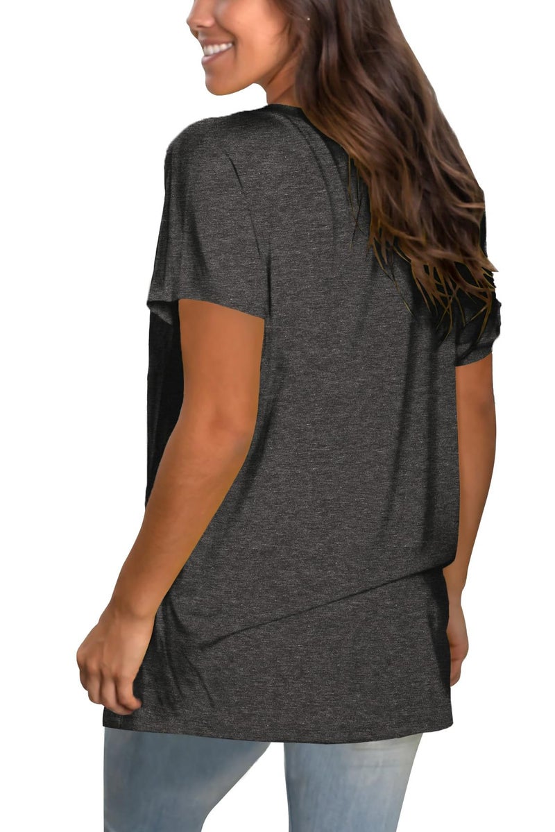 Sipaya Womens Tops Short Sleeve V Neck T Shirts Summer Solid Color Tunics for Juniors Grey XL - Image 4