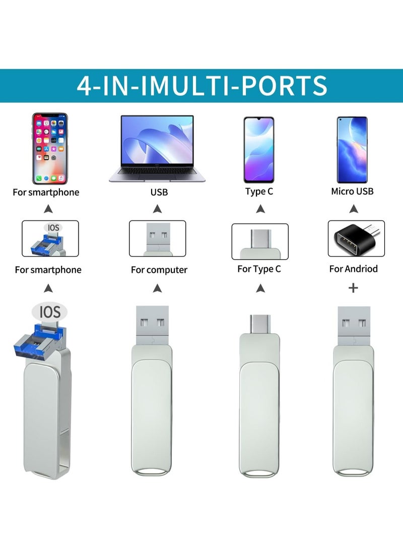 الفضاء الرقمي محرك أقراص فلاش USB 3.0 سعة 512 جيجابايت لجهاز iPhone، محرك أقراص USB 4 في 1 من النوع C، ذاكرة تخزين صور iPhone، وحدة تخزين خارجية متوافقة مع iPhone/Pc/iPad - Image 2
