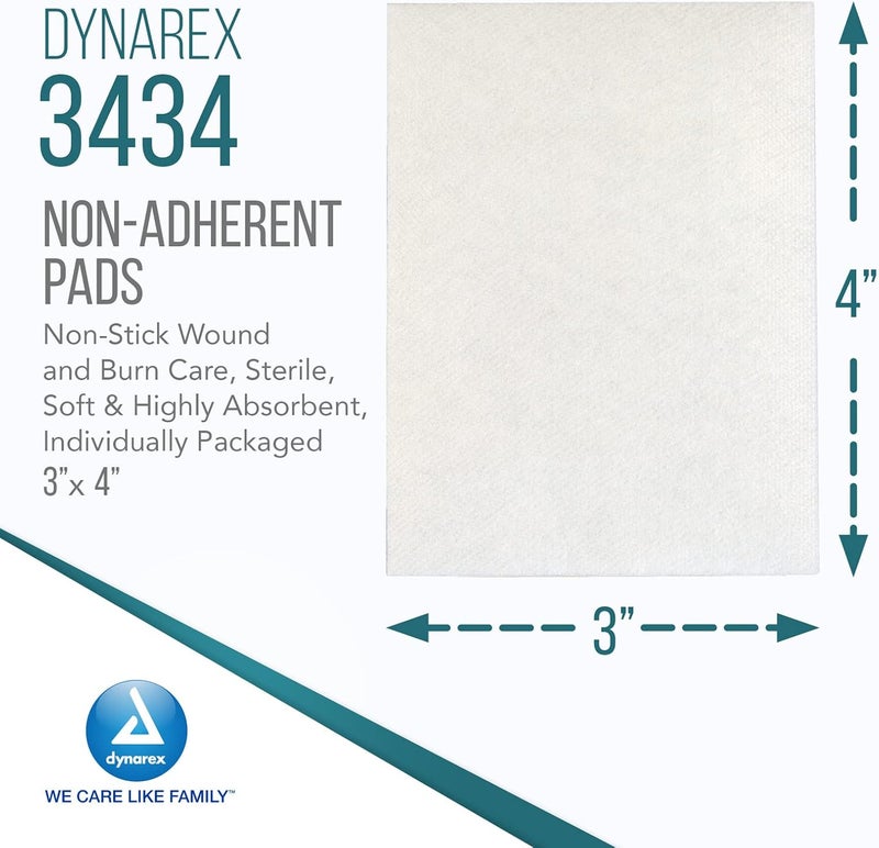 Dynarex NonAdherent PadsSterile Individually Packaged NonStick Wound and Burn Care Soft Highly Absorbent 3 x 4 1 Box of 100 NonAdherent PadsSterile - Image 2