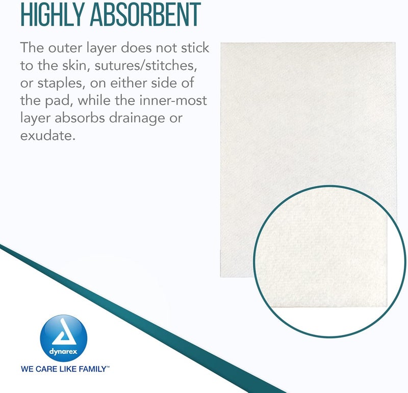 Dynarex NonAdherent PadsSterile Individually Packaged NonStick Wound and Burn Care Soft Highly Absorbent 3 x 4 1 Box of 100 NonAdherent PadsSterile - Image 3