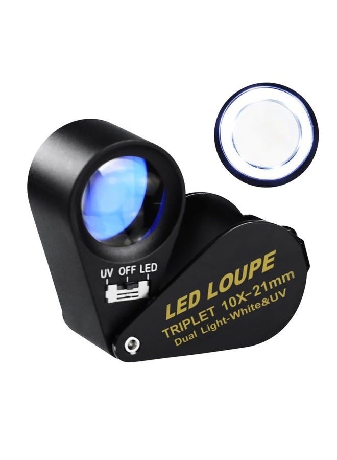 GAIN EXPRESS Illuminated Jewelers Loupe Magnifier, Foldable Jewelry Magnifier with 6 LED & UV Lights, Hastings Triplet Loupe 10X for Gems, Jewelry, Coins, Stamps, etc - Image 1