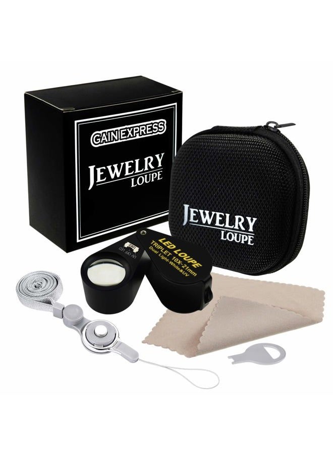 GAIN EXPRESS Illuminated Jewelers Loupe Magnifier, Foldable Jewelry Magnifier with 6 LED & UV Lights, Hastings Triplet Loupe 10X for Gems, Jewelry, Coins, Stamps, etc - Image 4