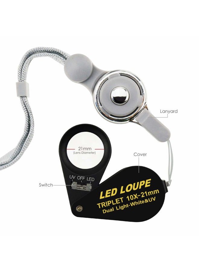 GAIN EXPRESS Illuminated Jewelers Loupe Magnifier, Foldable Jewelry Magnifier with 6 LED & UV Lights, Hastings Triplet Loupe 10X for Gems, Jewelry, Coins, Stamps, etc - Image 5