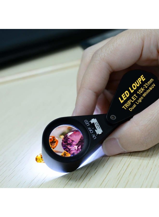 GAIN EXPRESS Illuminated Jewelers Loupe Magnifier, Foldable Jewelry Magnifier with 6 LED & UV Lights, Hastings Triplet Loupe 10X for Gems, Jewelry, Coins, Stamps, etc - Image 2