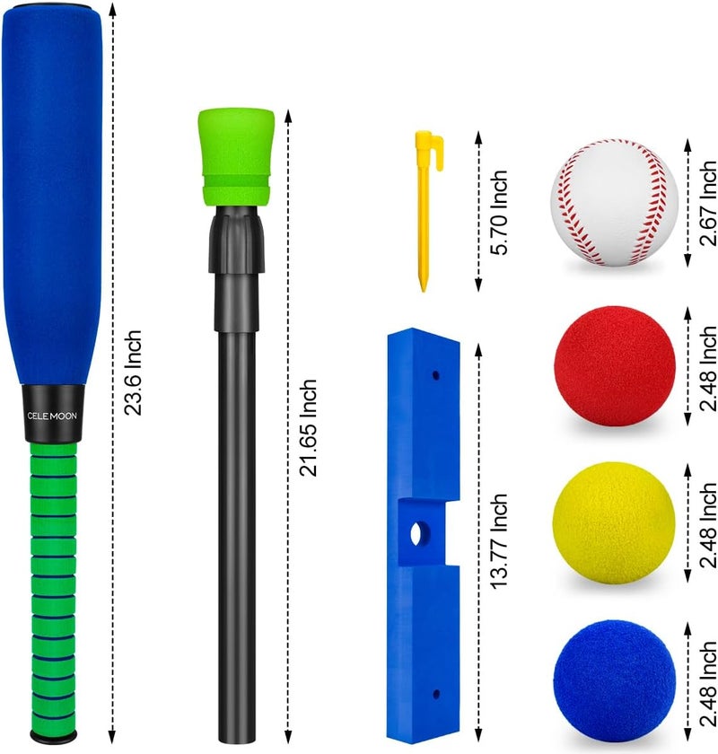 CELEMOON Foam Tball Set for Kids Toddlers 3-5, T Ball Baseball Softball Bat Set Adjustable Batting Tee, 8 Colored Balls, for Boys Girls 3-5 5-8 Years Indoor Outdoor Sport Playing Toys, Blue - Image 5