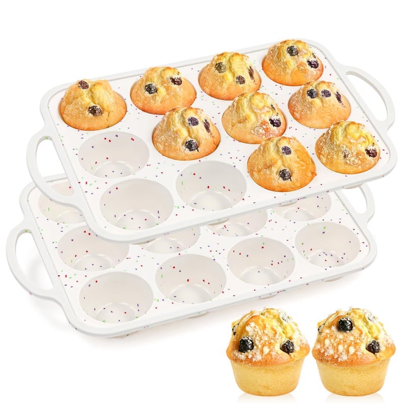 FUNBAKY Silicone Muffin Pan With Metal Frame, Muffin Tins Nonstick 12 Cups Regular Size Muffin Pan for Baking Muffin, Cupcake BPA Free - Image 1