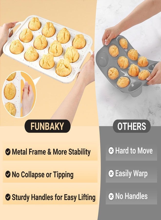 FUNBAKY Silicone Muffin Pan With Metal Frame, Muffin Tins Nonstick 12 Cups Regular Size Muffin Pan for Baking Muffin, Cupcake BPA Free - Image 2