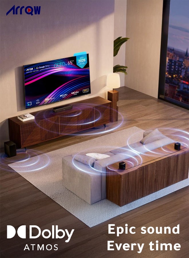 آركيو تلفزيون جوجل 65 بوصة، QLED 4K (5.0)، شاشة 60 هرتز، ذاكرة وصول عشوائي - 2 جيجابايت، سعة تخزين 16 جيجابايت، دولبي فيجن وأتموس، دقة 3840 × 2160 مع تطبيق مثبت مسبقًا (NETFLIX، برايم فيديو، يوتيوب) - Image 2