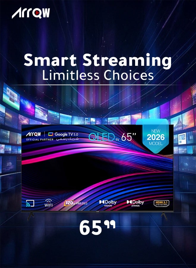 آركيو تلفزيون جوجل 65 بوصة، QLED 4K (5.0)، شاشة 60 هرتز، ذاكرة وصول عشوائي - 2 جيجابايت، سعة تخزين 16 جيجابايت، دولبي فيجن وأتموس، دقة 3840 × 2160 مع تطبيق مثبت مسبقًا (NETFLIX، برايم فيديو، يوتيوب) - Image 3