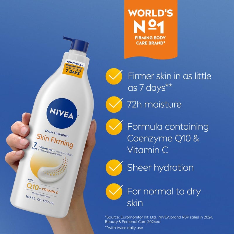 NIVEA Sheer Hydration Skin Firming Body Lotion with Q10 and Vitamin C, 72-Hour Body Moisturizer for Normal to Dry Skin, 16.9 Fl Oz Pump Bottle - Image 3