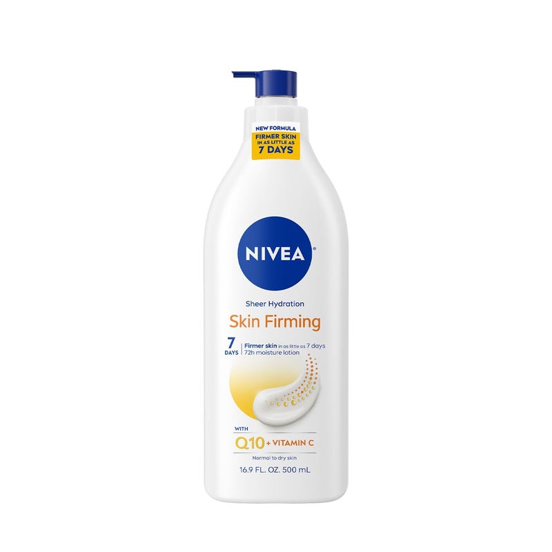 NIVEA Sheer Hydration Skin Firming Body Lotion with Q10 and Vitamin C, 72-Hour Body Moisturizer for Normal to Dry Skin, 16.9 Fl Oz Pump Bottle - Image 1