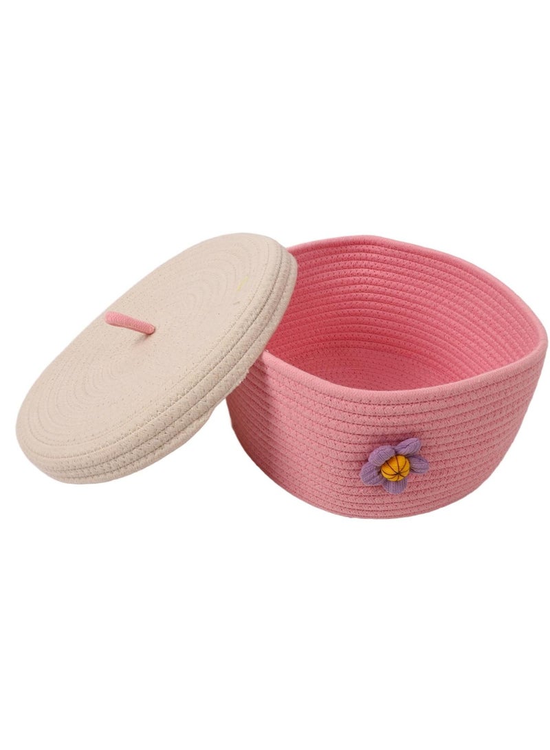 راكسوم سلة من حبل القطن، 3 قطع من سلة الغسيل الدائرية ذات الألوان الزاهية بأحجام مختلفة مع أغطية، سلال تخزين منسوجة لغرفة النوم والمكتب والعائلة () - Image 4