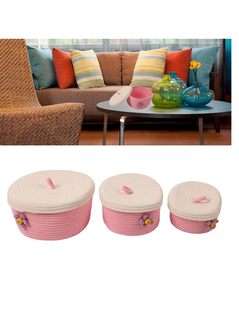 راكسوم سلة من حبل القطن، 3 قطع من سلة الغسيل الدائرية ذات الألوان الزاهية بأحجام مختلفة مع أغطية، سلال تخزين منسوجة لغرفة النوم والمكتب والعائلة () - Image 5