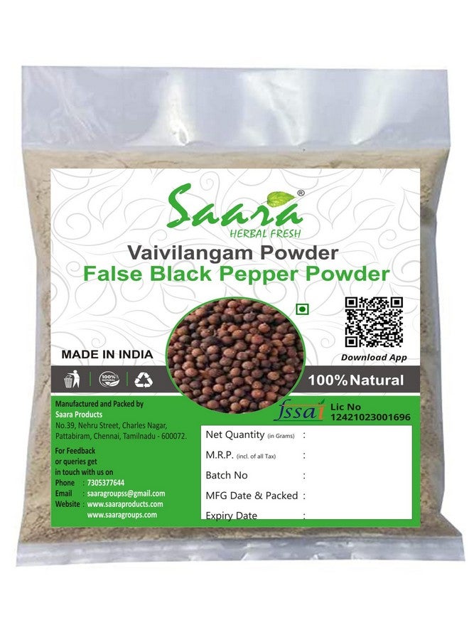 Saara HERBAL FRESH Vaivilangam Powder,100g, False Black Pepper, Baibadang, Vidanga, Embelia Ribes, Bhabhirang Powder,(pack of 1 x 100g) - Image 1
