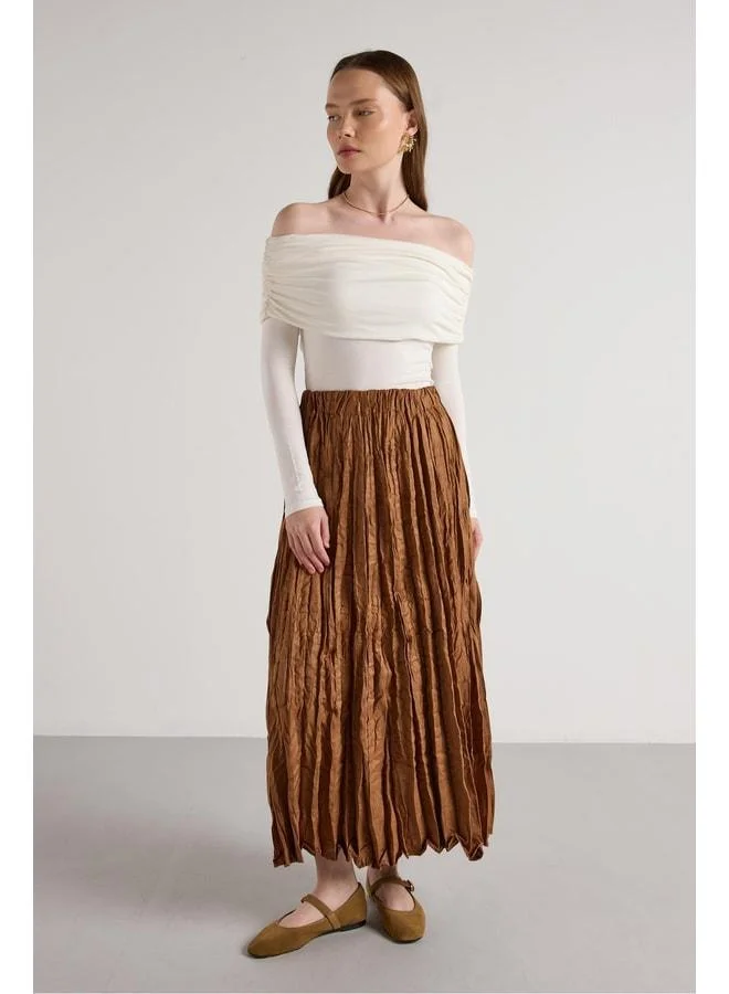 mina aise Women's Taba Shaven Suede Long-Waist Elastic Skirt 30104.