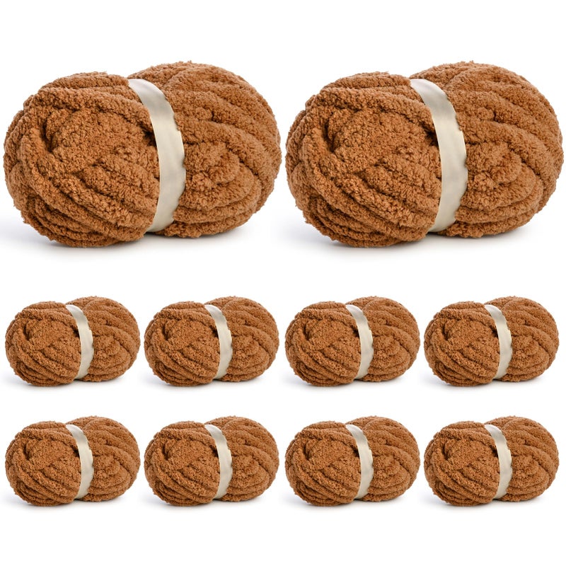 Waikxin 10 Pack of Jumbo Chunky Yarn for Hand Knitting,10# Super Bulky-Fluffy Chenille Yarn, 220 yds/70.5 oz Soft Thick Yarn for Crocheting Chunky Knit Throw Blankets.(Light Coffee) - Image 1