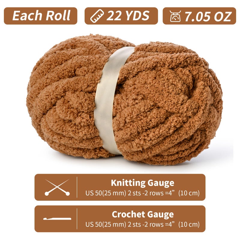 Waikxin 10 Pack of Jumbo Chunky Yarn for Hand Knitting,10# Super Bulky-Fluffy Chenille Yarn, 220 yds/70.5 oz Soft Thick Yarn for Crocheting Chunky Knit Throw Blankets.(Light Coffee) - Image 2