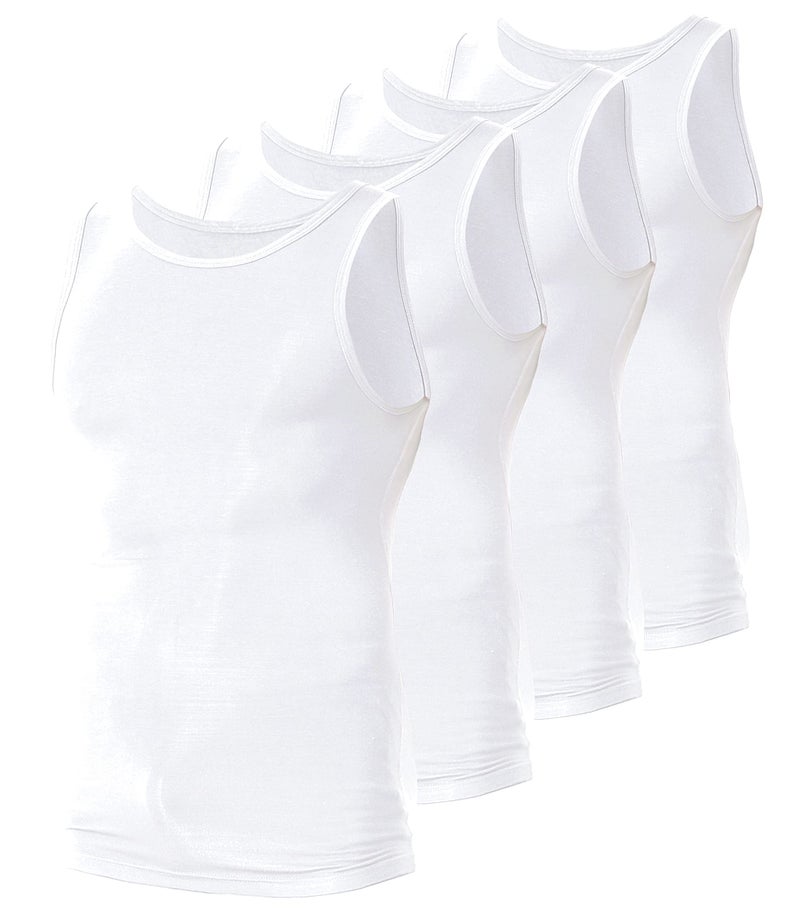 Comfneat Men's 4-Pack Cool Feeling A-Shirts Viscose Undershirts Sports Singlets (White 4-Pack, L) - Image 1