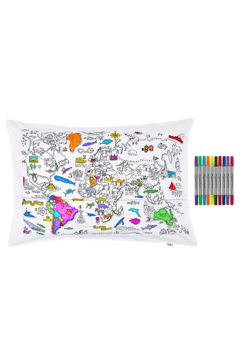 eatsleepdoodle Coloring Pillowcase, World Map  - Image 1