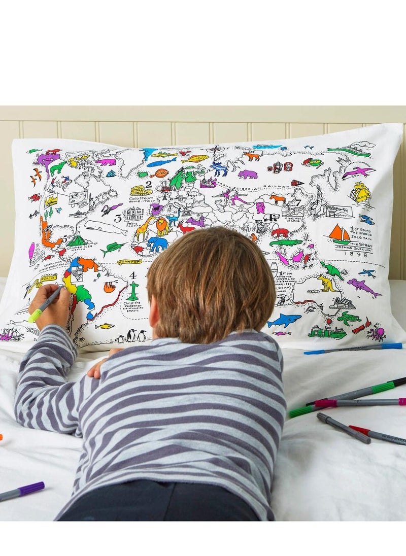eatsleepdoodle Coloring Pillowcase, World Map  - Image 2