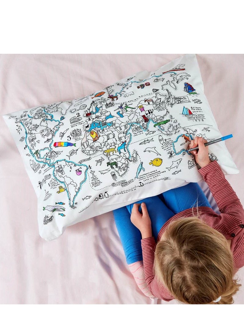 eatsleepdoodle Coloring Pillowcase, World Map  - Image 4