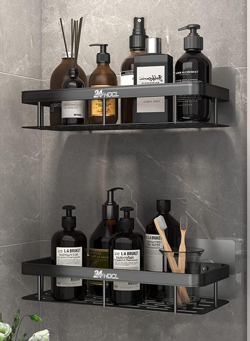 علبة دش لاصقة مكونة من قطعتين، رف منظم للحمام يثبت على الحائط، منظم دش من الفولاذ المقاوم للصدأ مقاوم للصدأ، خزانة حمام منزلية - Image 1