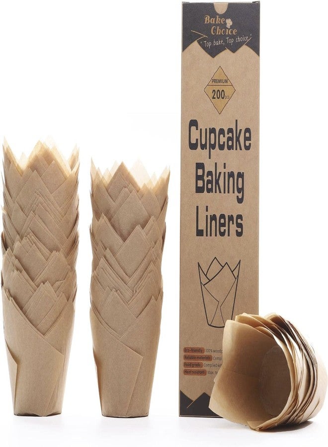 Bake Choice 200pcs Natural Tulip Cupcake Liners for Baking Cups Unbleached European Parchment paper Tulip Muffin Liners, Cupcake Wrapper for Party, Christmas - Image 1