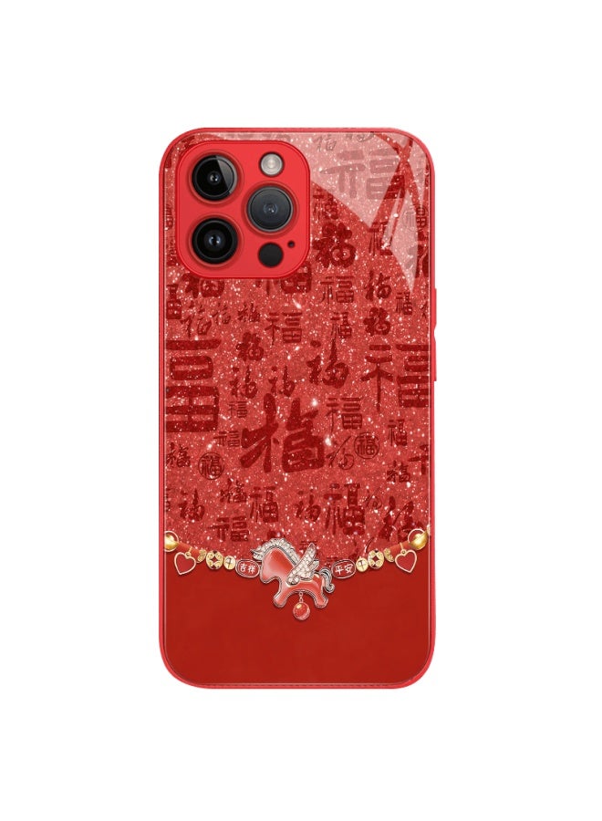 Bashidai Compatible With Iphone 12 Pro Max Case Apple 12 Pro Max Protective Cover Chinese Red Glass New Year  Year Of The Horse Male And Female Lucky Horse Design - Image 2