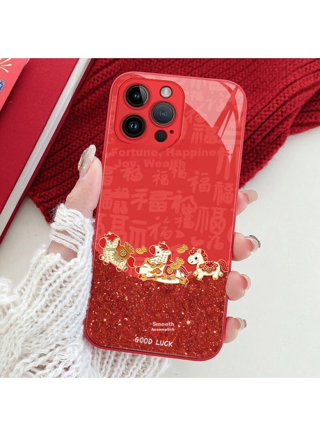 Bashidai Compatible With Iphone 12 Pro Max Case Apple 12 Pro Max Protective Cover Chinese Red Glass New Year  Year Of The Horse Male And Female Lucky Horse Design - Image 1