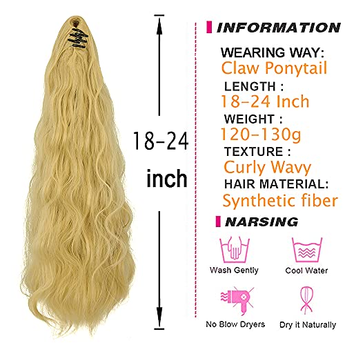SLLIE Ponytail Extension Claw Clip in Long Wavy Curly Hair Extension Jaw Clip Ponytail Hairpiece Synthetic Pony Tail 18 Inch - Image 3