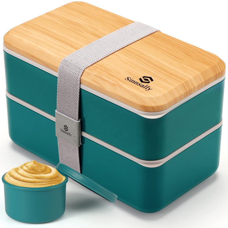 Sinnsally Bento Box Adult Lunch BoxStackable Japanese Bento Lunch Box Containers for WomenMen with Compartments47ozLunch Containers with Utensil SetLeakProof LunchboxRectangleNordic Green
