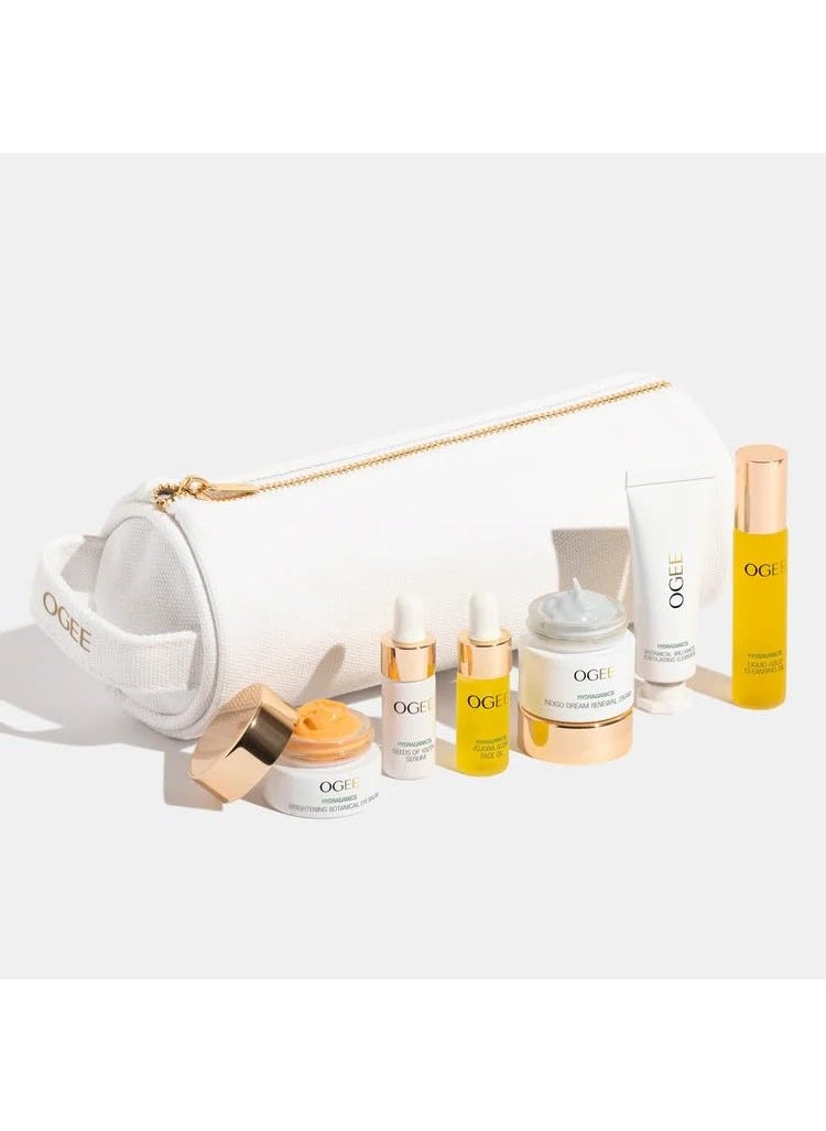 OGEE Ogee Discovery Set - Skincare Gift Set - Best-Sellers in Travel-Friendly Sizes - Includes Hyaluronic Acid Serum, Brightening Eye Balm & More 