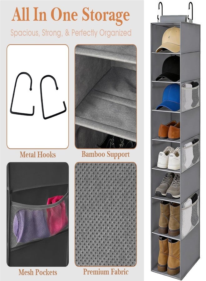 VERONLY Hanging Shoe Organizer for Closet - 8-Shelf Hanging Storage with Side Mesh Pockets,Wider Shelves for Shoes,Clothes,Baseball Caps (9" W × 11.8" D × 54" H) Grey - Image 4