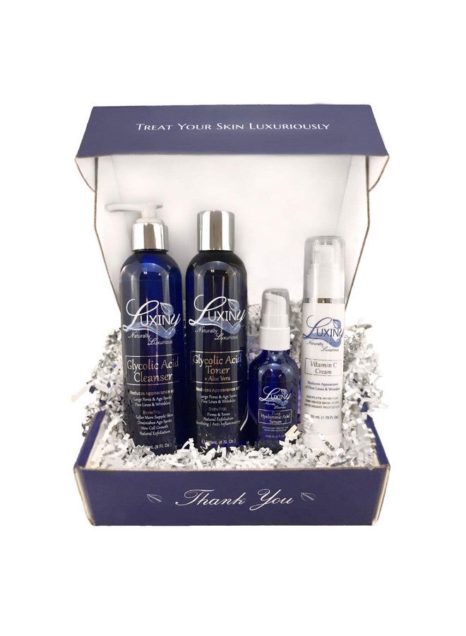 Luxiny Anti Aging Skin Care Set For Women And Men By Luxiny 4 Step Skin Care Kit Includes Glycolic Acid Face Wash Glycolic Acid Toner Pure Hyaluronic Acid Serum Vitamin C Moisturizer For Face - Image 1