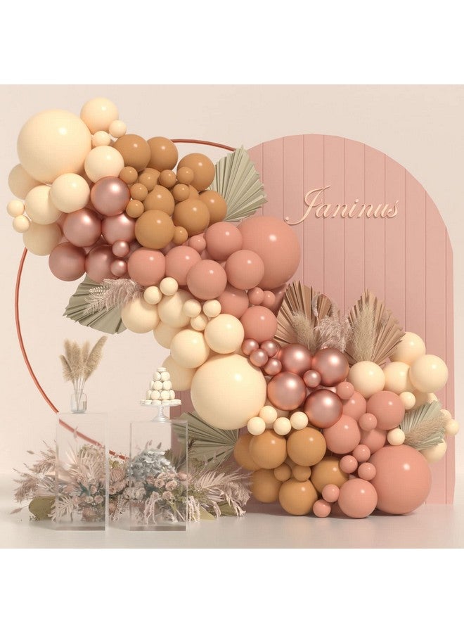 Janinus Boho Balloon Arch Dusty Rose Balloon Garland Kit 130Pcs Dusty Pink Blush Rose Gold Brown Nude Balloons Baby Shower Girl Balloons for Party Decorations Bachelorette Baby Shower Suppliers - Image 1