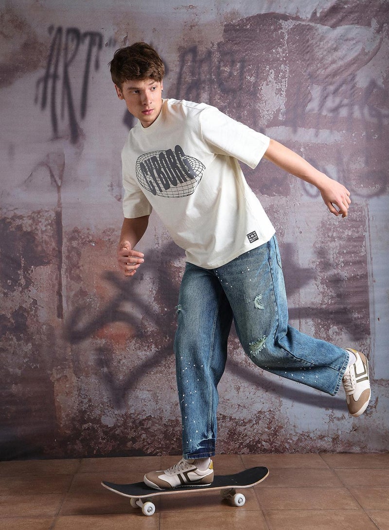 هوبرهولمي تيشيرت رجالي أوف وايت قطن % مطبوع بقصة واسعة - Image 1