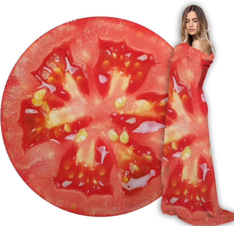 Abaysto Funny Food Throw Blanket for Adult & Kids, Tomato Print Blanket Soft Flannel Round Nap Wrap Blanket Novelty Unique Ideas Gifts Blankets for Sofa Couch Camp Chair Gifts for Boys,Girls 150CM - Image 3