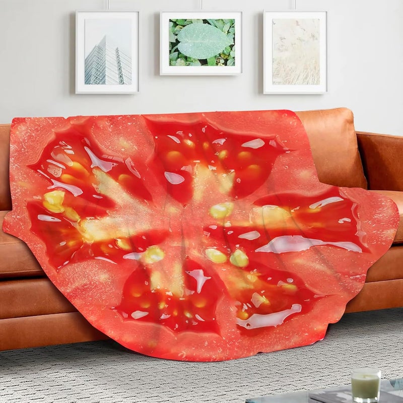Abaysto Funny Food Throw Blanket for Adult & Kids, Tomato Print Blanket Soft Flannel Round Nap Wrap Blanket Novelty Unique Ideas Gifts Blankets for Sofa Couch Camp Chair Gifts for Boys,Girls 150CM - Image 4