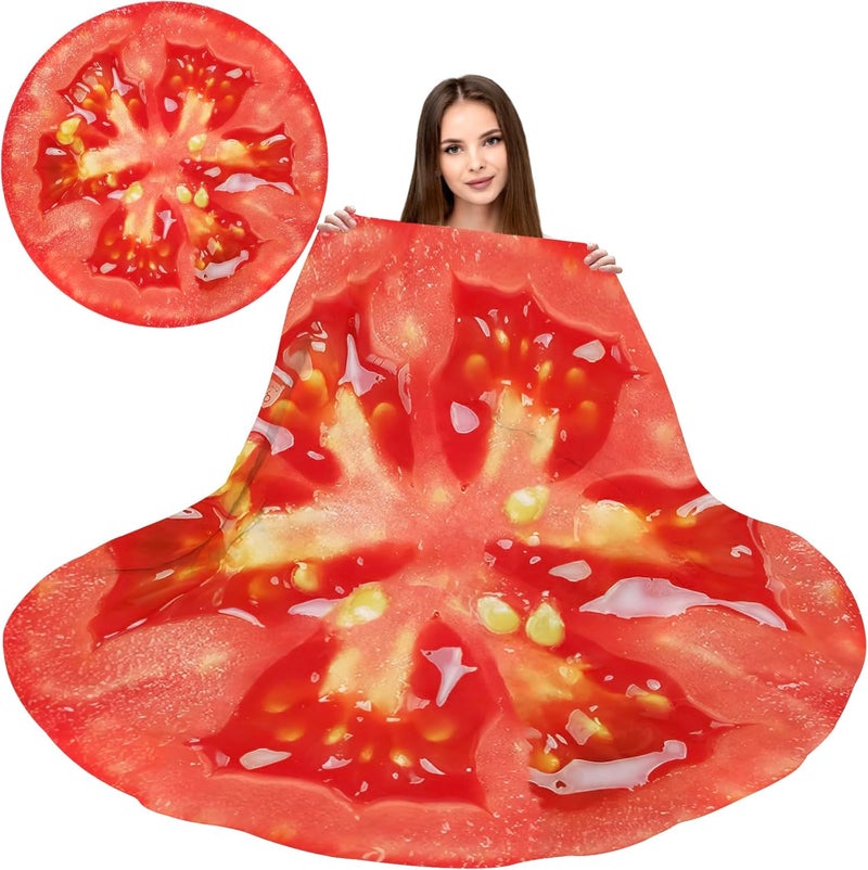 Abaysto Funny Food Throw Blanket for Adult & Kids, Tomato Print Blanket Soft Flannel Round Nap Wrap Blanket Novelty Unique Ideas Gifts Blankets for Sofa Couch Camp Chair Gifts for Boys,Girls 150CM - Image 1
