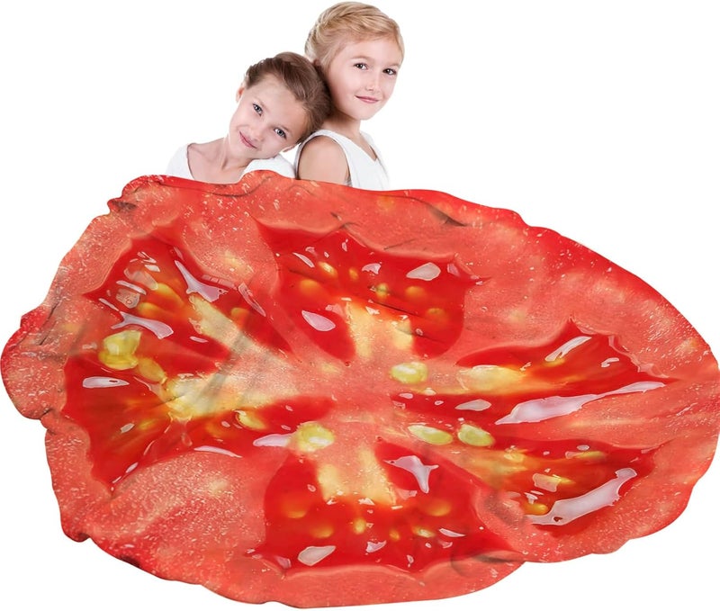 Abaysto Funny Food Throw Blanket for Adult & Kids, Tomato Print Blanket Soft Flannel Round Nap Wrap Blanket Novelty Unique Ideas Gifts Blankets for Sofa Couch Camp Chair Gifts for Boys,Girls 150CM - Image 5