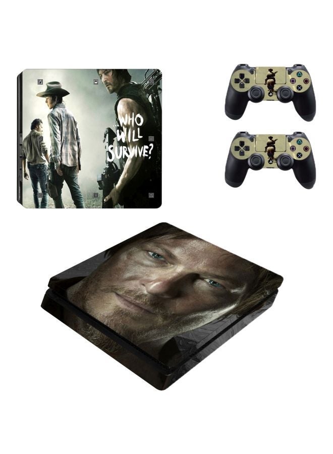 NIBEMINENT 4-Piece Who Will Survive Printed Console And Controller Sticker Set For Sony PlayStation 4 Slim  - Image 1